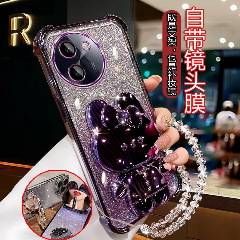 适用Vivoy200i新款手机壳女V2354A网红补妆镜支架Y200I气囊硅胶套