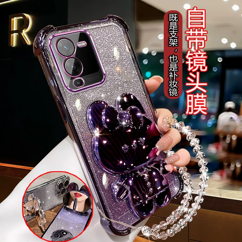 适用vivos15手机壳防摔镜头膜V2203A轻奢闪粉S15PRO网红支架pro套