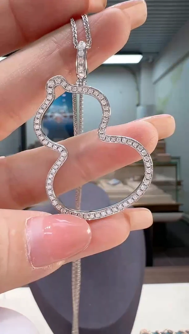 【闪购商品】钻石吊坠(不含链)18K金镶嵌满钻镂空大葫芦吊坠K白