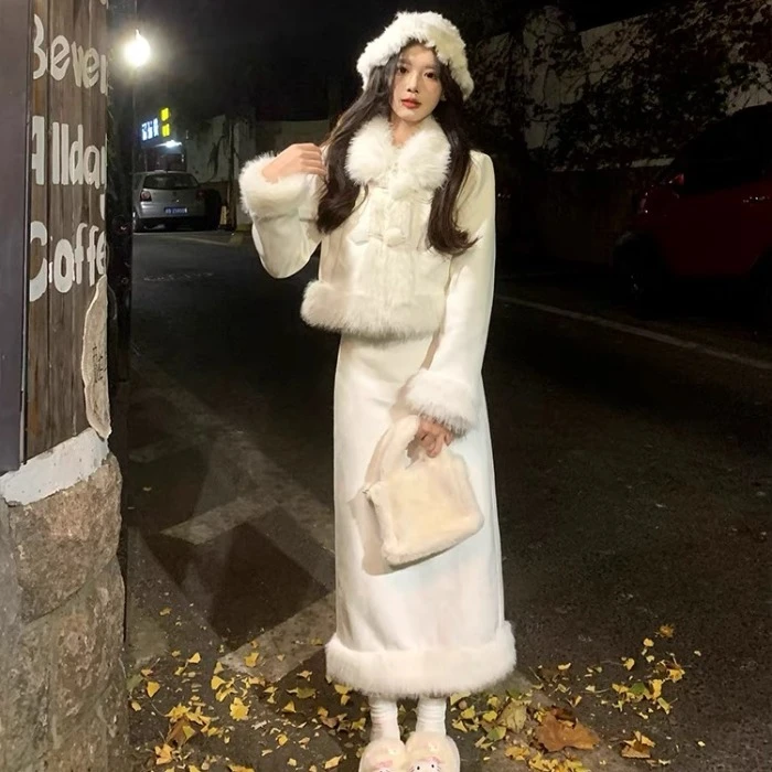 白小香风网红同款秋冬季加厚裙子套装穿搭一整套女装女款气质服装