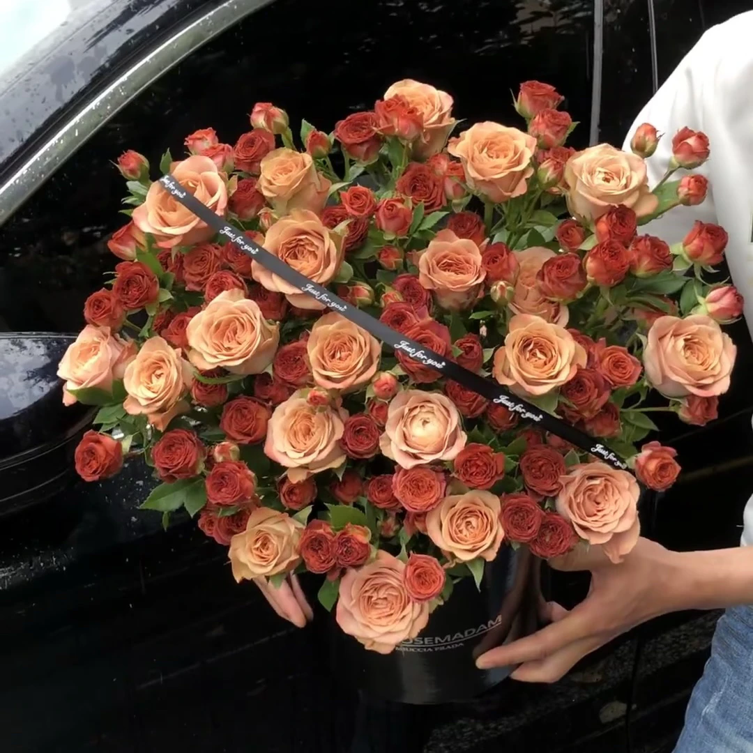 20朵卡布奇诺20枝巧克力泡泡抱抱桶花束高级复古生日鲜花十堰同城