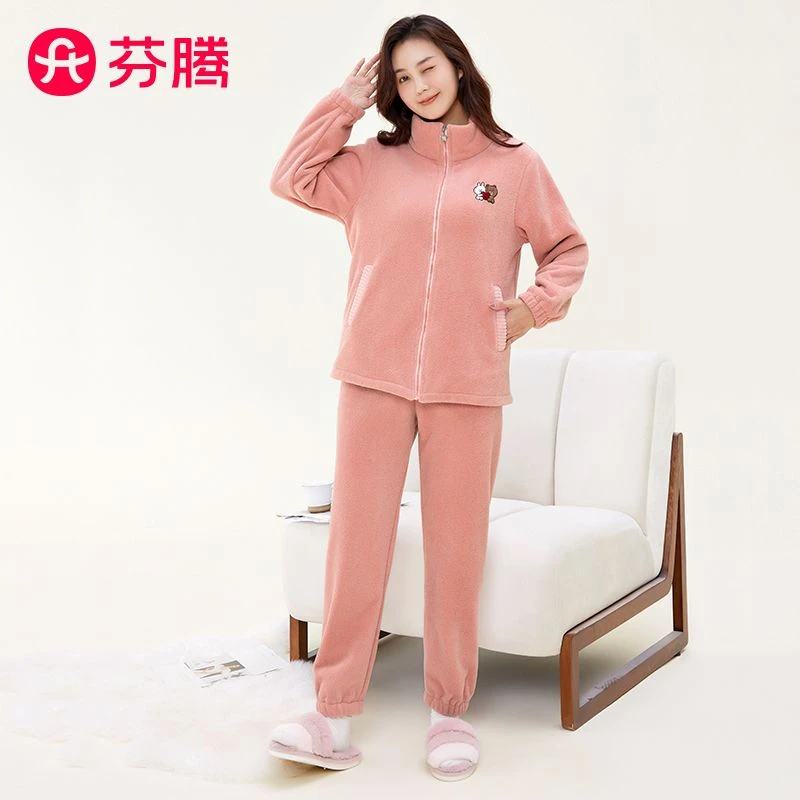 芬腾情侣睡衣珊瑚绒秋冬季女士套装加绒加厚法兰绒男款大码家居服