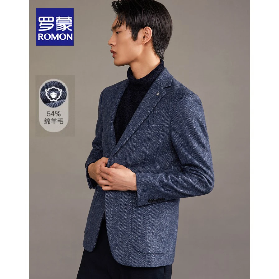 【升级款54%羊毛】罗蒙修身西服男士总裁西装休闲格纹韩版上衣外套