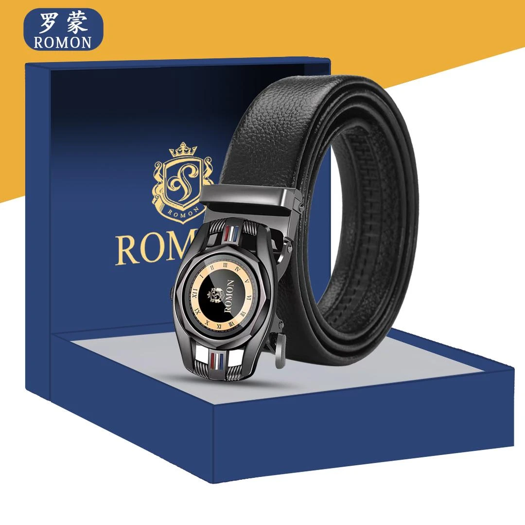 【罗蒙】男士自动扣韩版二层牛皮皮带轻奢质感商务时尚腰带简约百搭