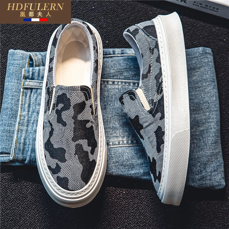 帆布鞋男夏季新款透气厚底懒人一脚蹬低帮乐福休闲布鞋男高档轻奢