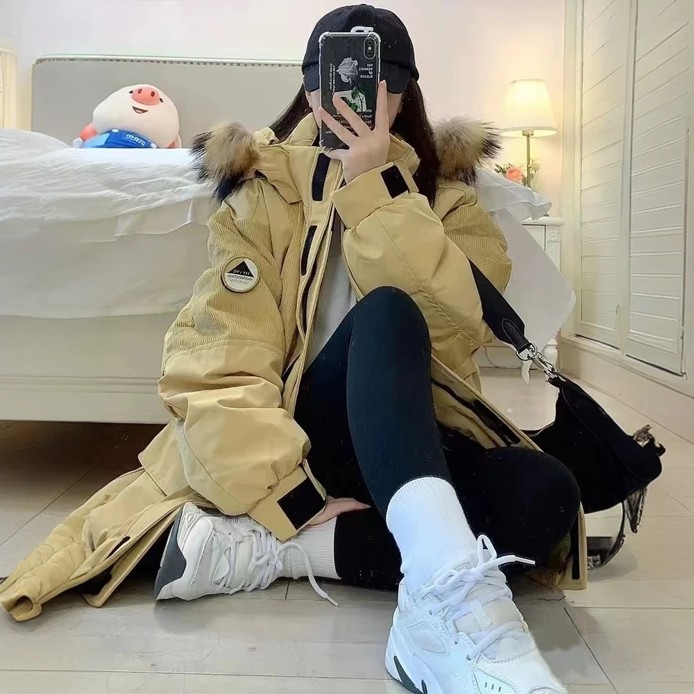 工装羽绒服女冬季新款高级设计感小众oversize情侣装派克服外套