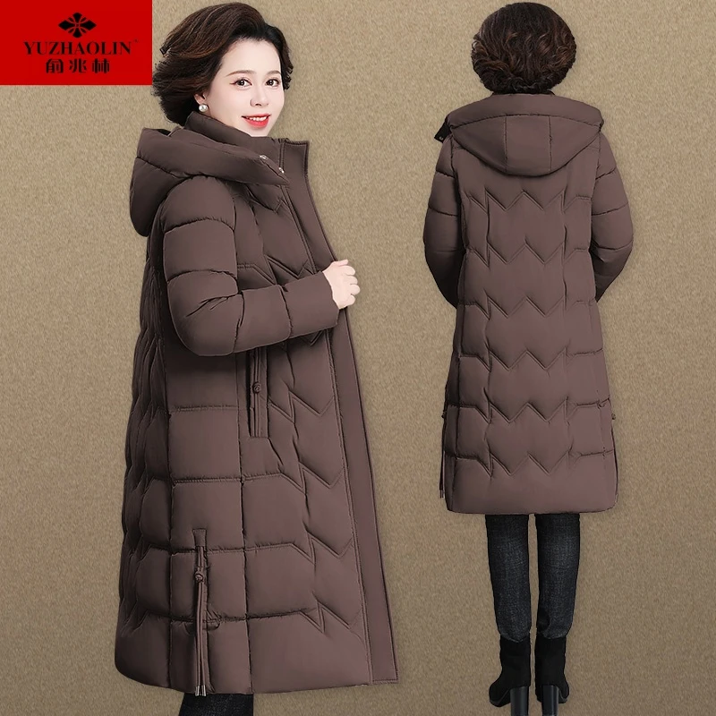 妈妈冬装棉袄长款过膝外套妈妈款加肥加大码中老年女士羽绒棉服