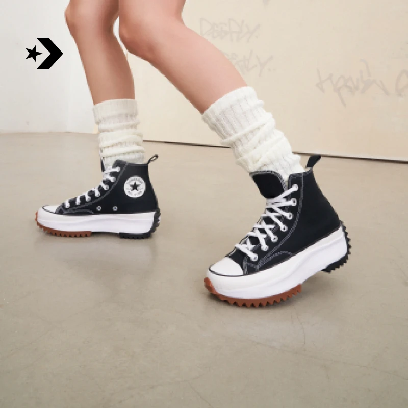 【流星厚底鞋】匡威RunStarHike高帮帆布黑色CONVERSE 166800C