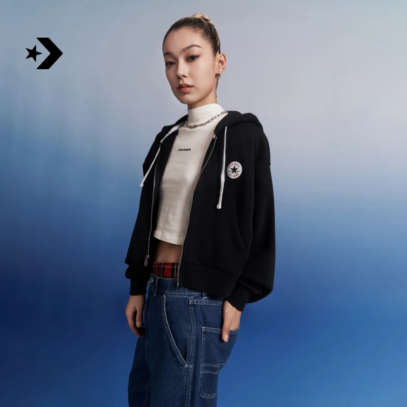 匡威女落肩短款上衣复古字母连帽针织卫衣CONVERSE 10026150