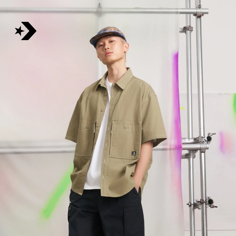 CONVERSE匡威官方 男工装风多口袋复古休闲衬衫短袖10026433