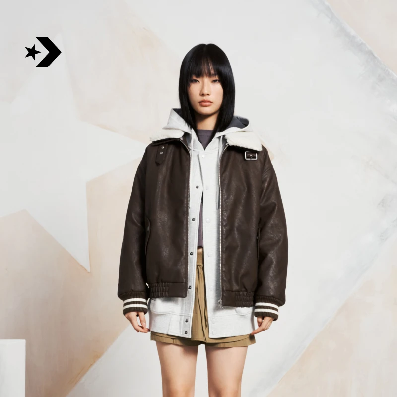 匡威复古翻领夹克拉链女外套CONVERSE 10026926