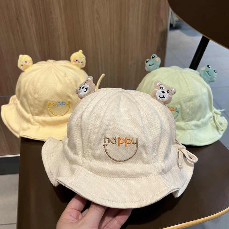 婴儿帽子秋季薄款男女宝宝遮阳帽卡通小动物防晒可爱太阳帽渔夫帽