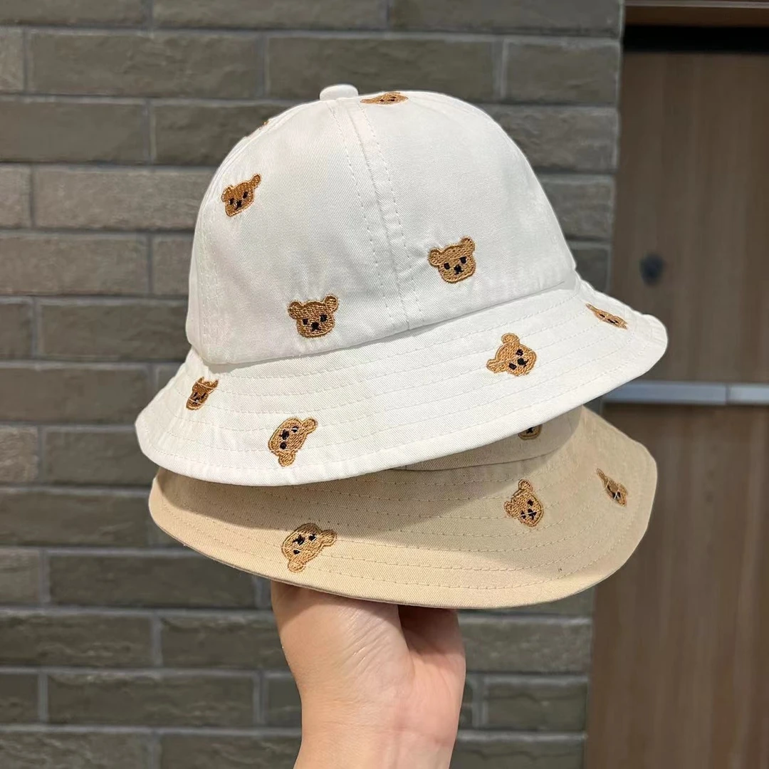 宝宝帽子春秋季韩版刺绣小熊渔夫帽婴幼儿盆帽薄款儿童防晒太阳帽