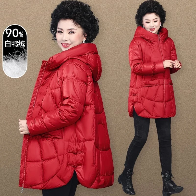 中年妈妈本命年衣服女红色羽绒服冬装大码棉袄中老年秋冬棉衣外套