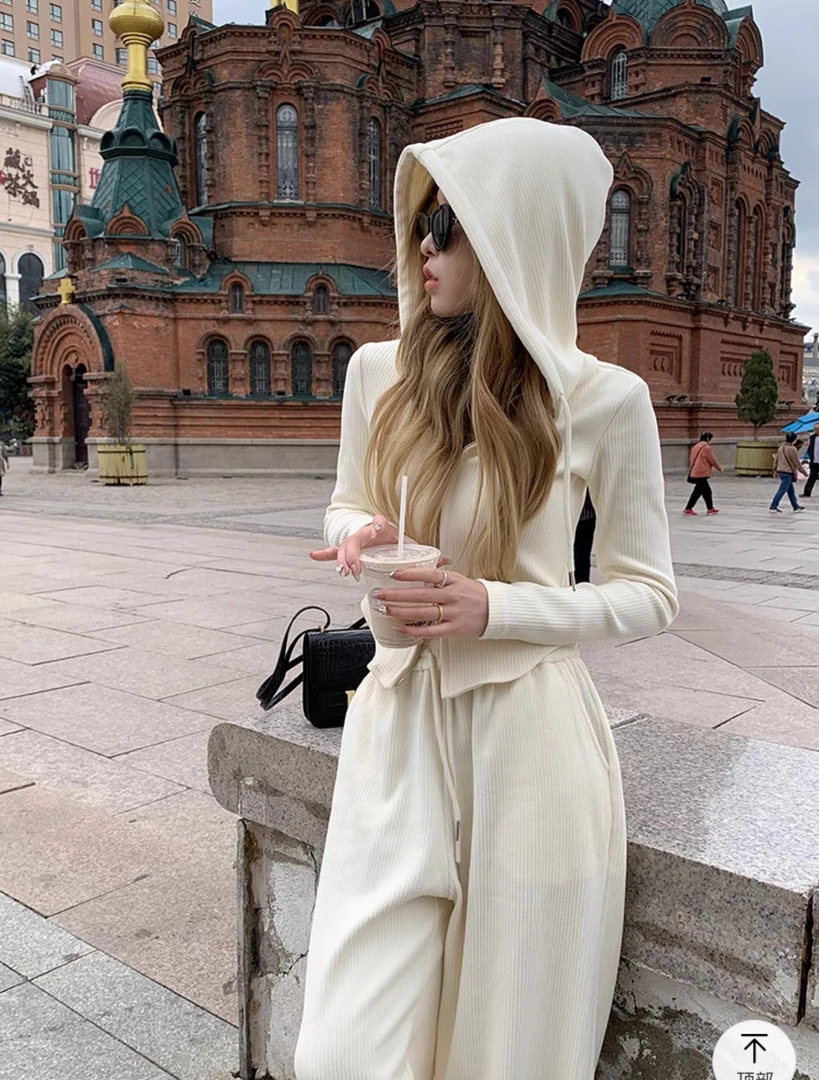 张只zhi原张公*（部分剪标）连帽毛衣外套上衣针织阔腿裤秋套装