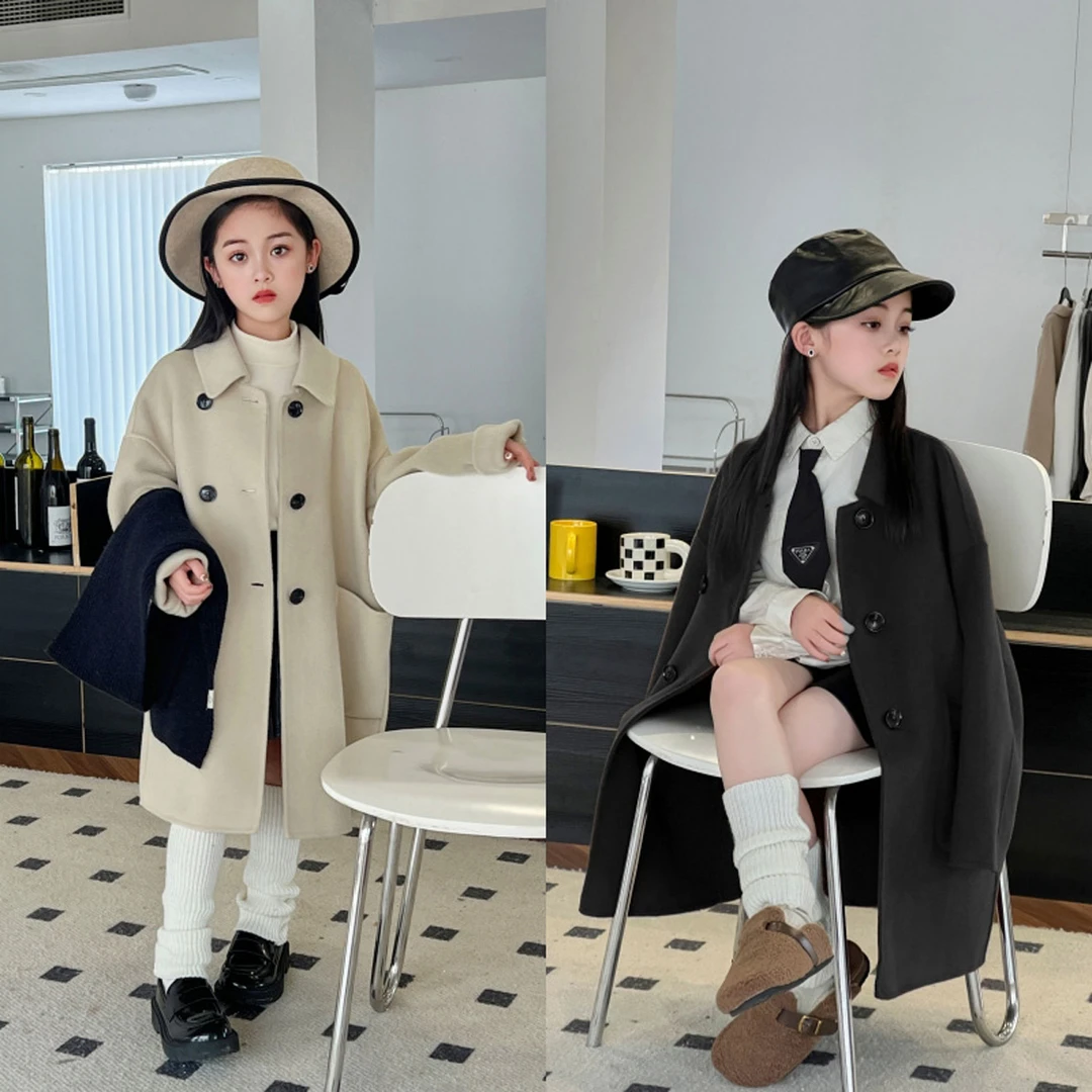 童绣女童双面羊绒羊毛大衣中长款儿童外套新款秋冬韩版风衣呢大衣