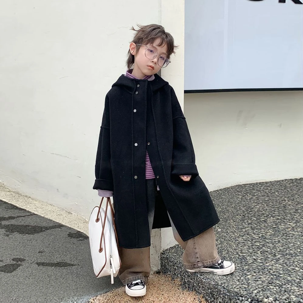童绣秋冬新款纯羊绒儿童双面羊绒大衣男童中大童毛呢外套长款时尚