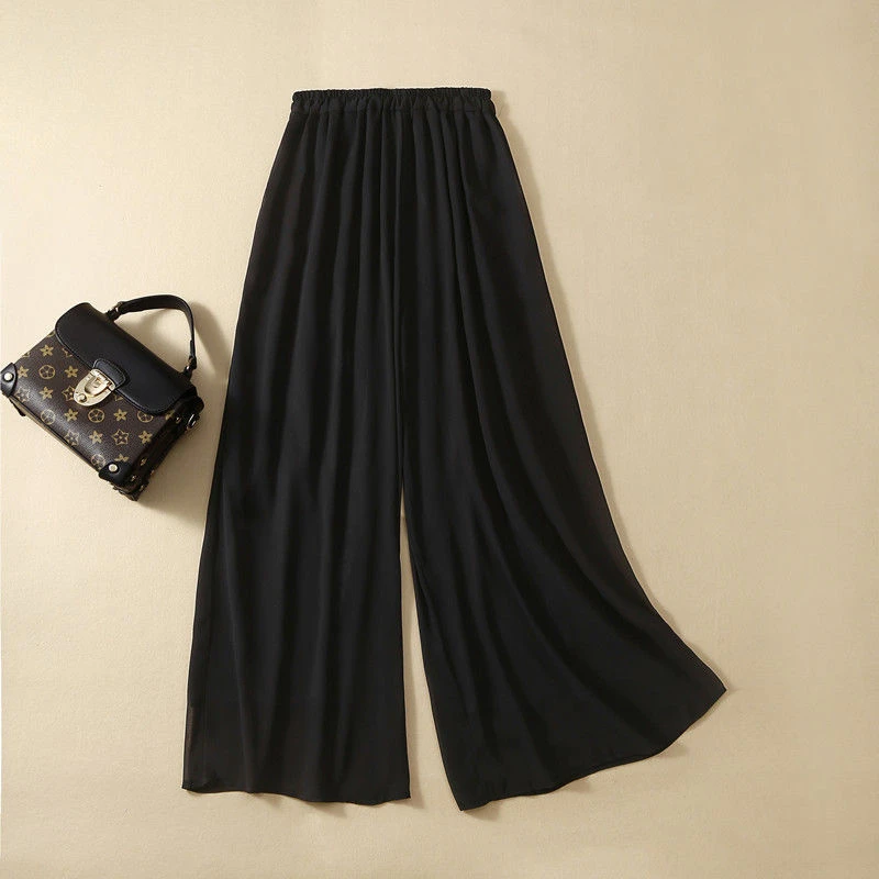 浪莎冰丝雪纺透气裙裤双层雪纺裤垂感凉爽阔腿裤百搭运动女白色