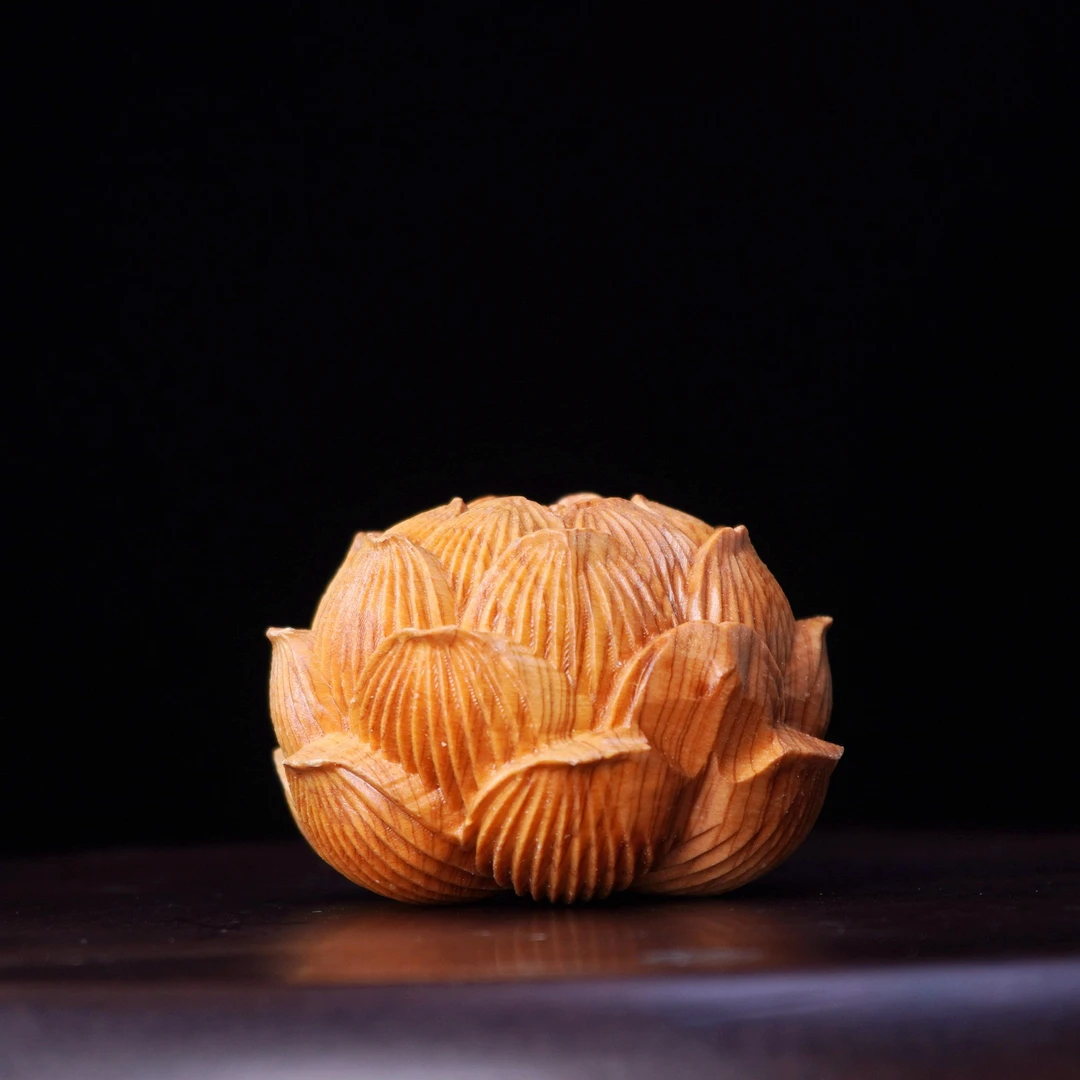 【依然】莲花摆件 崖柏宝相莲木质手把件（建议拍一对）