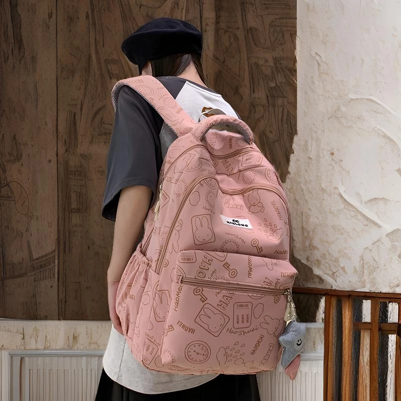 印花布料双肩包女士推荐背包中学生书包高中生大容量大学生旅游包