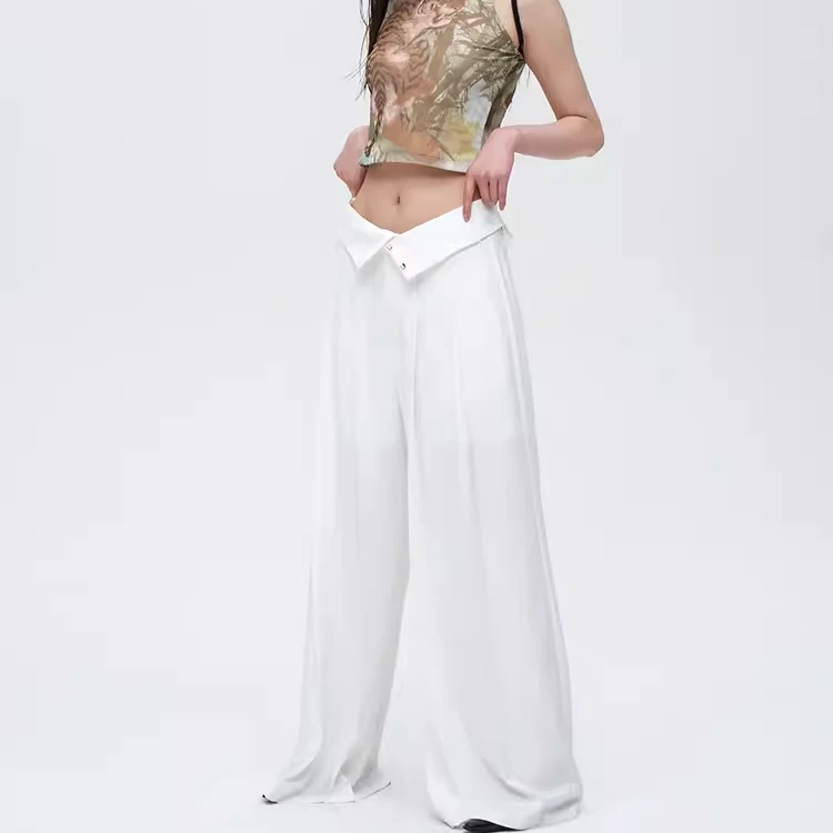 【自播】微瑕tiltknees早春新品新中式高腰翻叠两穿清凉阔腿裤