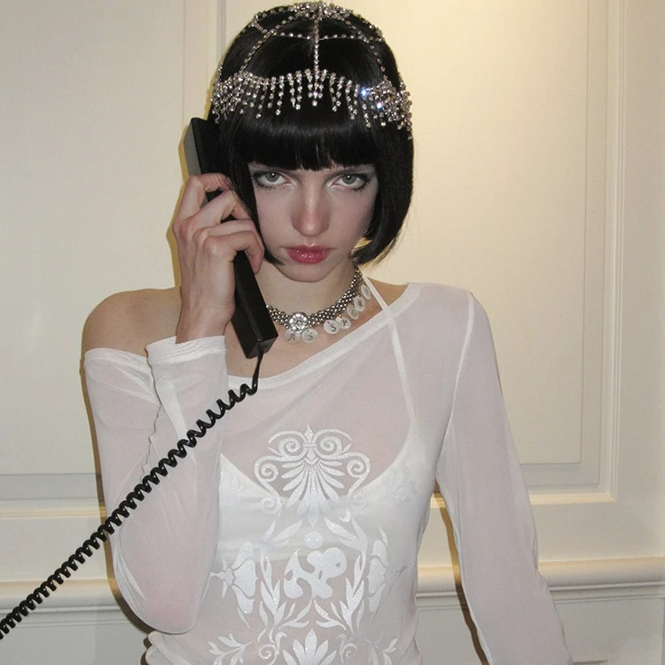 【自播】 NP黑白葱原创印花透视斜肩打底防晒衣外套女