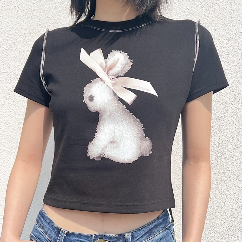 【自播】 MOF礼物商店 玩偶兔印花正肩短袖T恤