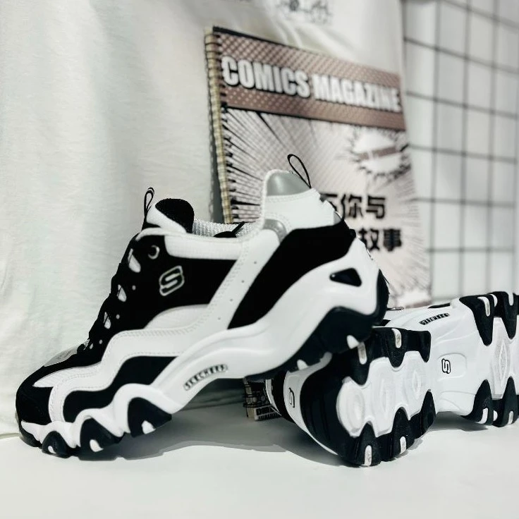 SKECHERS/斯凯奇男鞋厚底老爹鞋复古网面透气鞋运动鞋666049/BKW