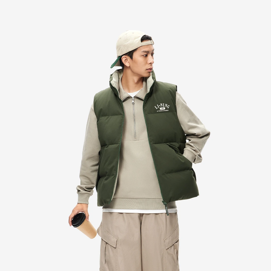 【防泼水】李宁运动生活系列男女时尚同短款宽松羽绒马甲AMRU043