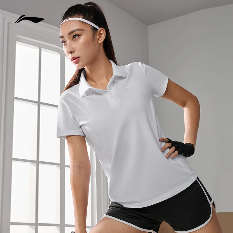 L李宁官方夏季透气弹力女短袖T恤户外运动健身百搭POLO衫APLU256