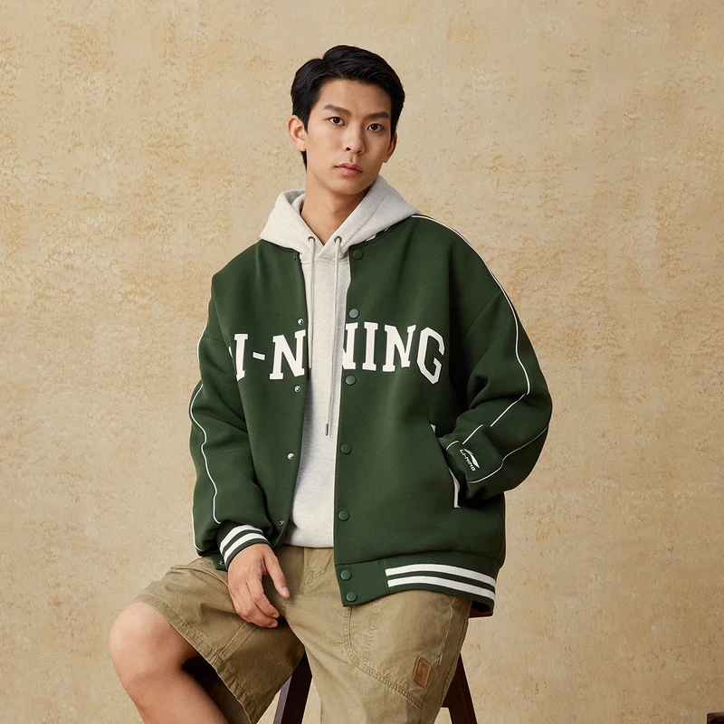 L李宁潮流百搭情侣棒球服开衫休闲百搭卫衣宽松运动外套AWDUF67