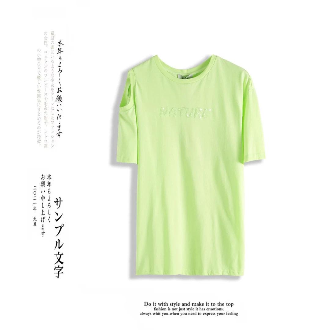 夏季女士时尚舒适百搭圆领字母印花设计感上衣T217