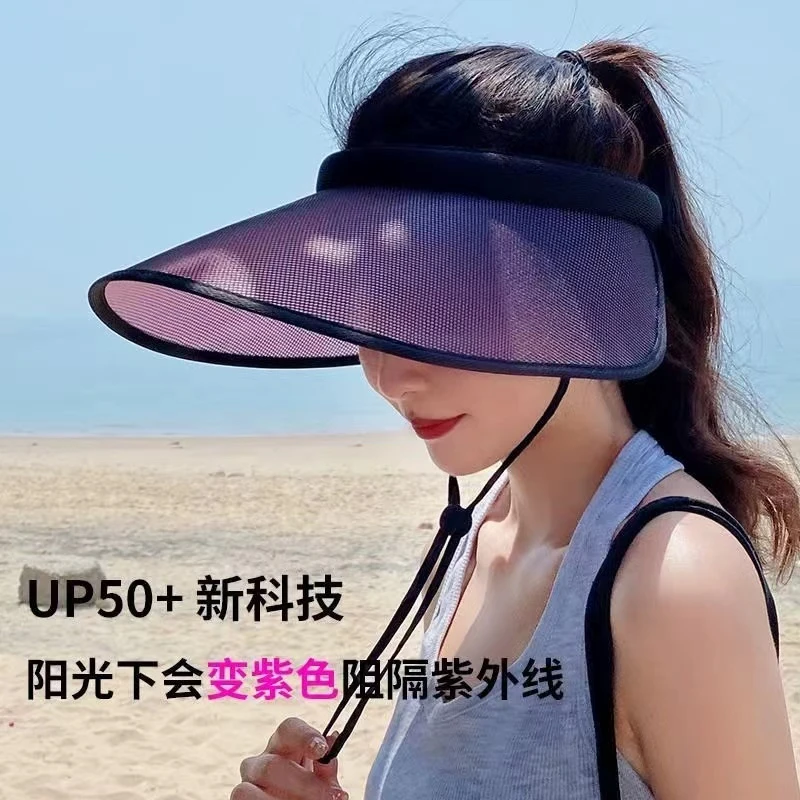 会变色防晒帽女夏天大檐防紫外线沙滩遮阳骑车空顶太阳帽子LH7101