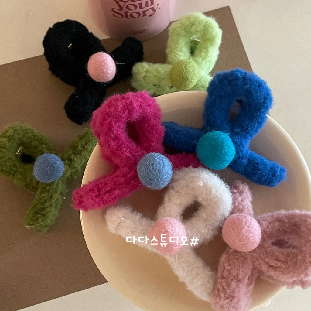 奶油色系可爱毛绒发夹 抓夹