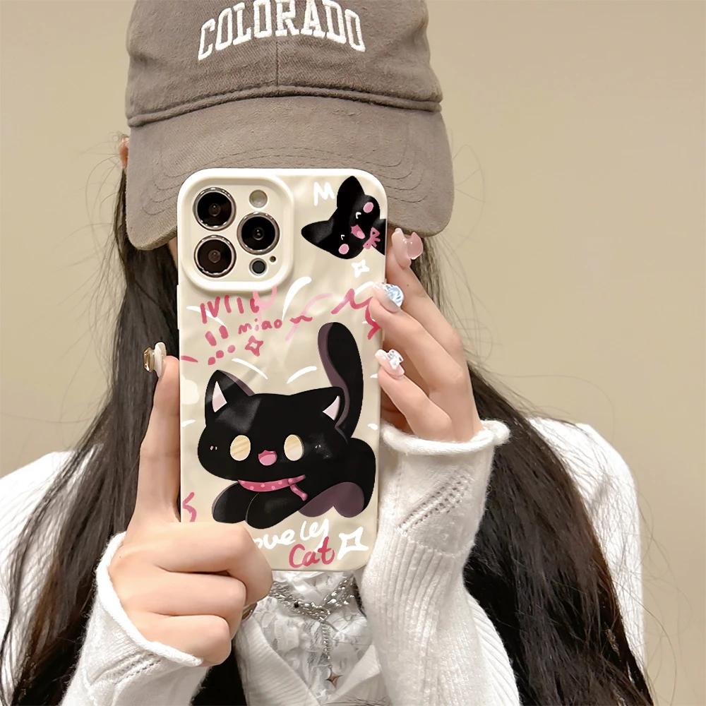 烟花小黑猫LX适用iPhone苹果15plus手机壳11/xr/xs时尚A1864高端
