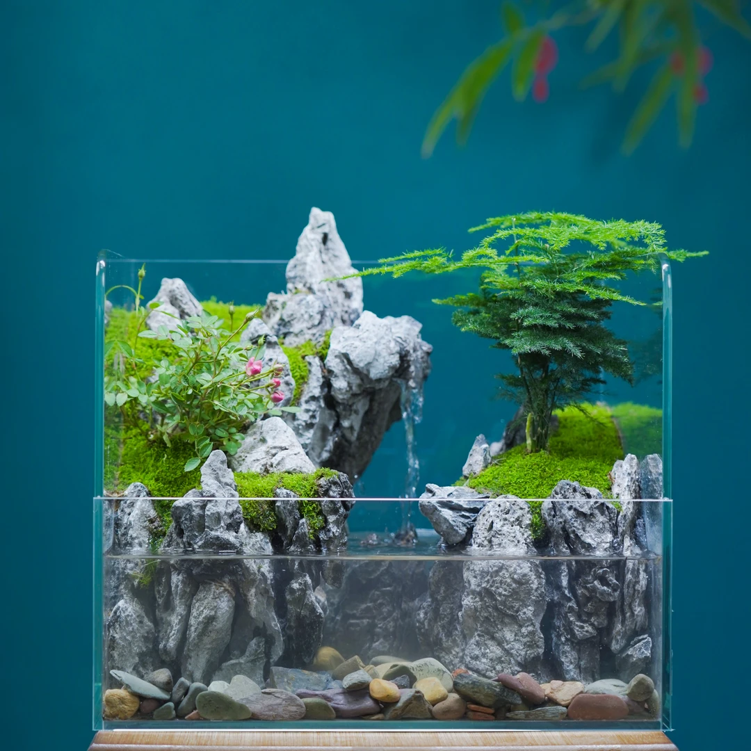 山屿林-30方流水景观真实绿植造景创意景观组合生态瓶鱼缸可养鱼