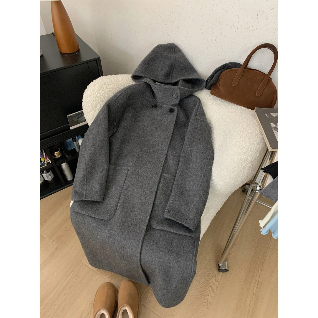 苏安家｜魔法大衣 很厚不压身高克重超细羊毛连帽双面尼大衣（干洗）