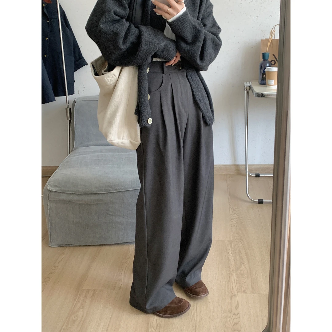 苏安家 超模西裤 斜纹抗皱抗起球肌理感显瘦显腿长休闲西装阔腿裤
