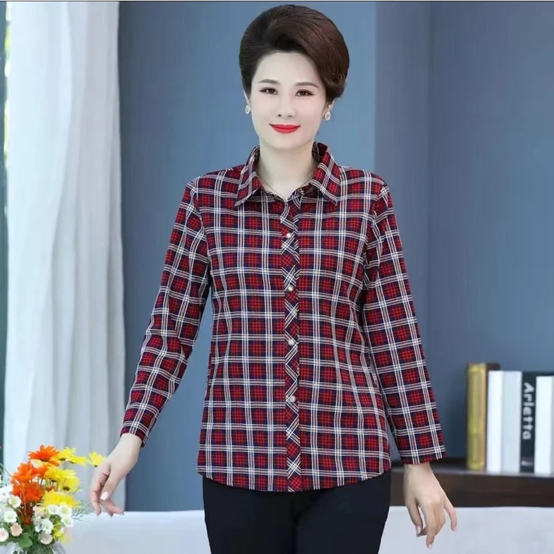 秋装女装新款衬衫女长袖上衣中老年开衫衬衣妈妈装短款打底衫t恤