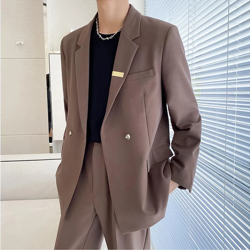 高级感ins韩版宽松小西装外套男垂感情侣小众休闲西服套装痞帅潮