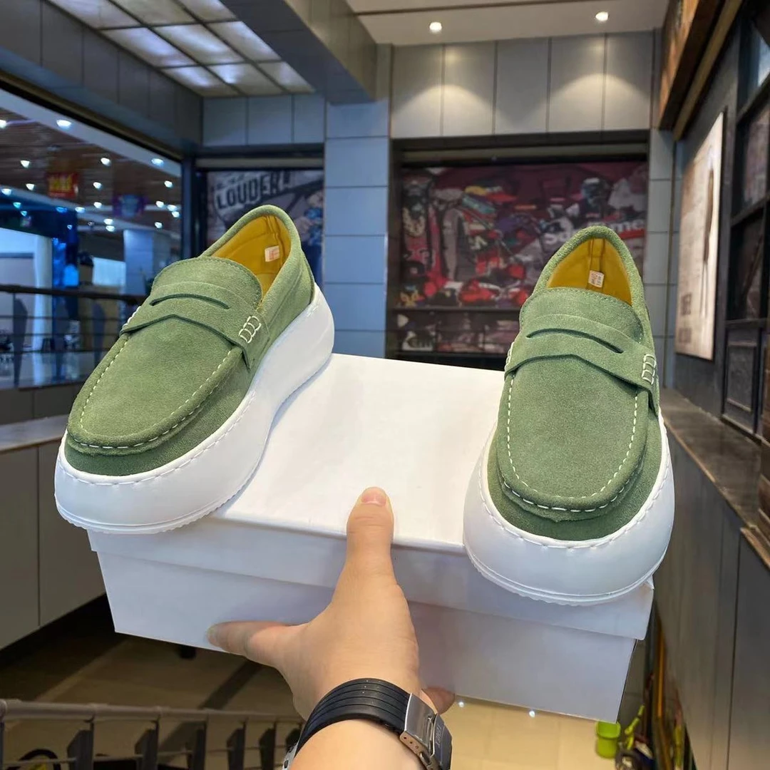 2023秋季增高厚底豆豆鞋男翻毛低帮一脚蹬男鞋潮流时尚小众乐福鞋
