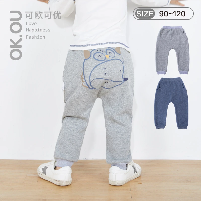 OK.OU可欧可优男童不倒绒长裤松紧腰保暖舒适卡通印花BBW19134