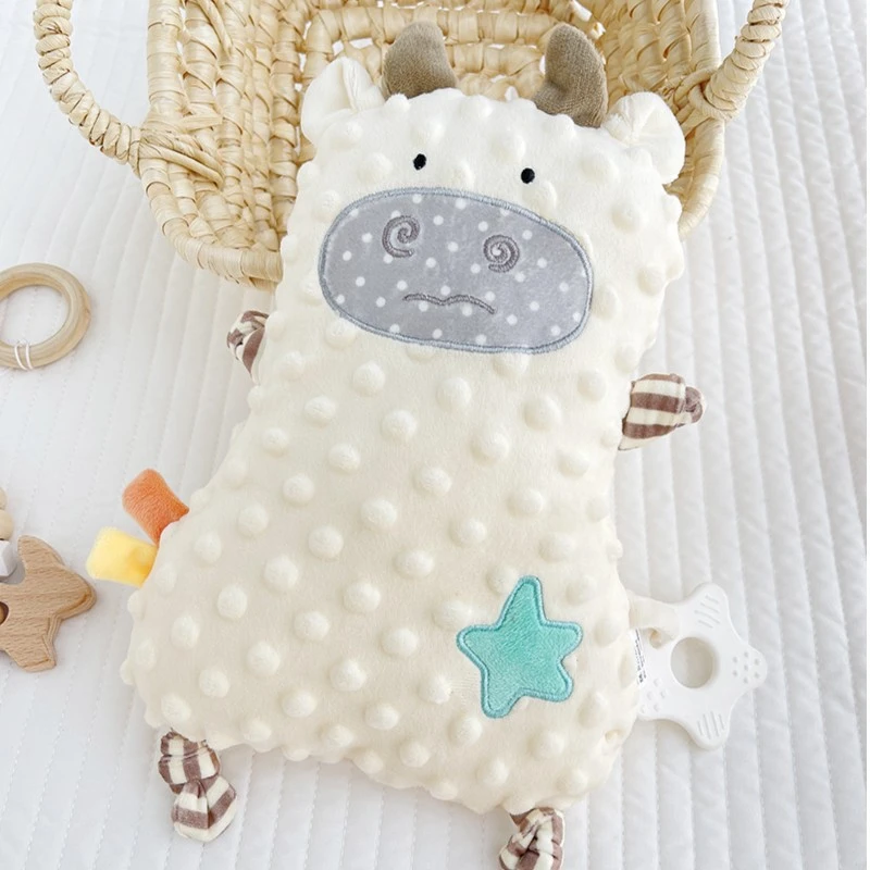 婴儿豆豆安抚玩偶带牙胶可啃咬带摇铃 宝宝哄睡毛绒安抚玩偶