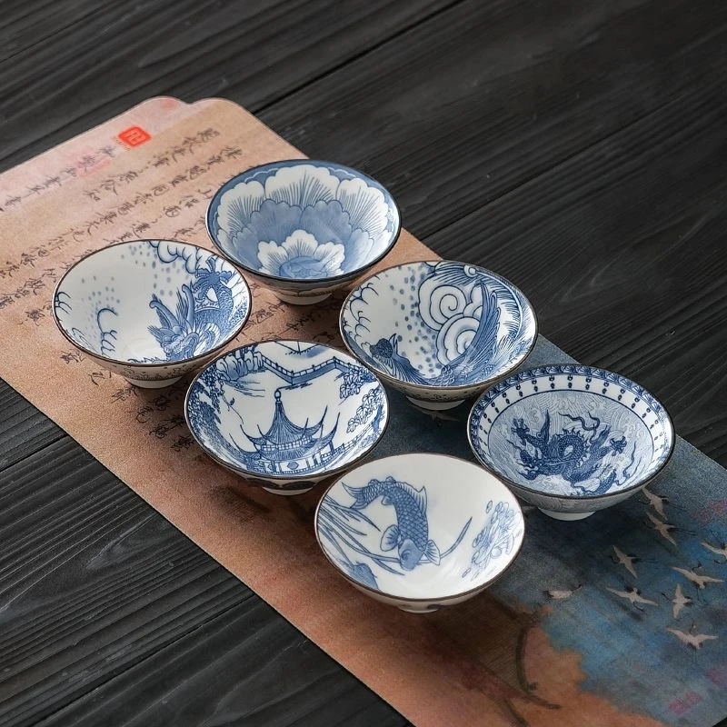 【宠粉福利6个一套】青花斗笠杯釉下彩茶杯主人杯整套家用品茗杯