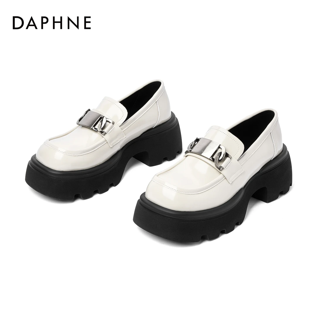 Daphne/达芙妮厚底增高百搭女鞋2023新款秋季英伦风一脚蹬乐福鞋