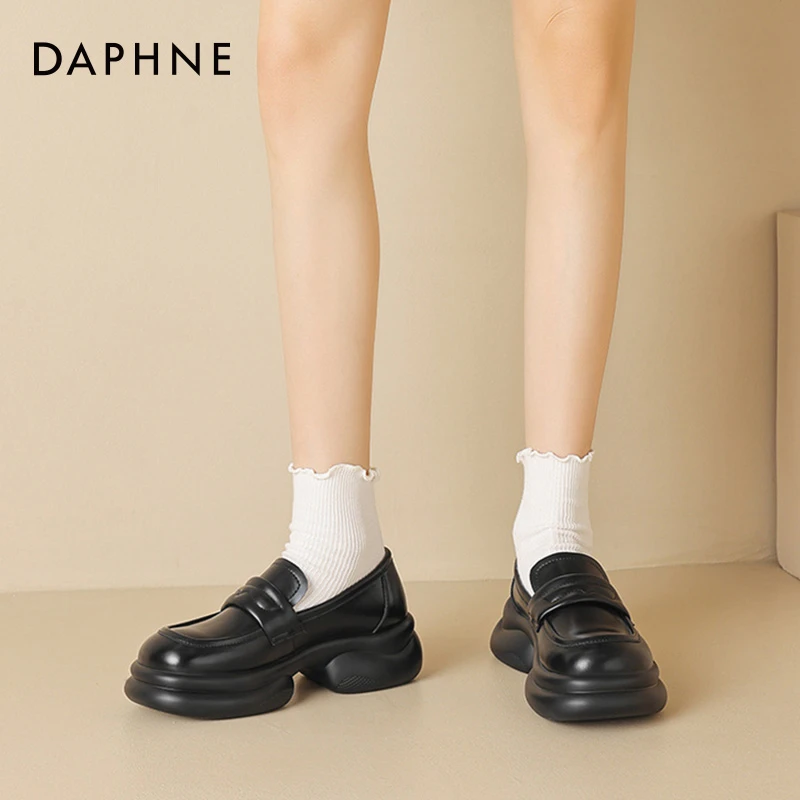 Daphne/达芙妮小皮鞋新款夏季百搭厚底乐福鞋时尚英伦风粗跟女鞋