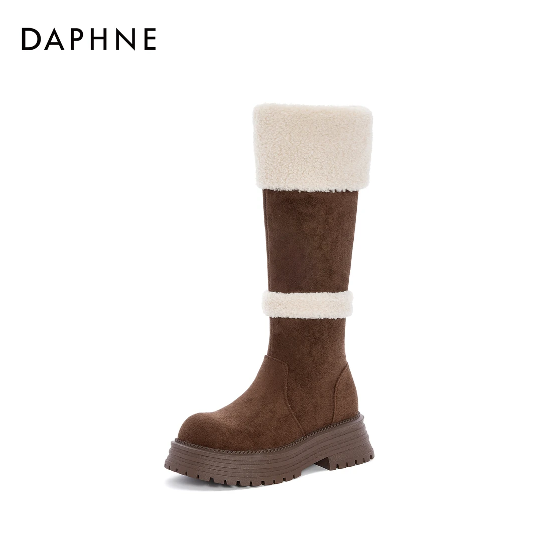 达芙妮官方正品牌24冬季新款爆款百搭休闲加绒时尚百搭低跟时装靴