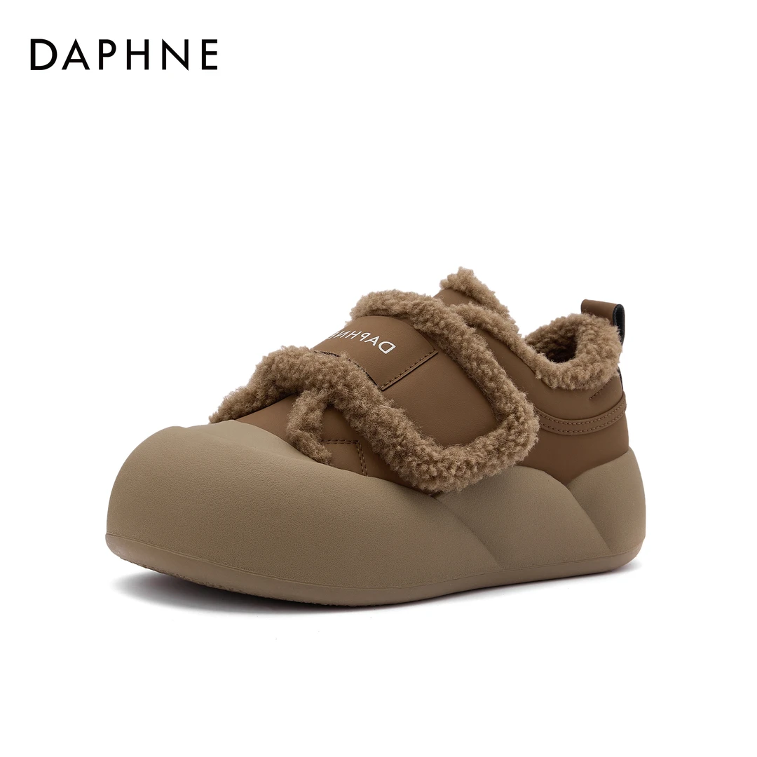 Daphne/达芙妮品牌休闲单鞋新款时尚百搭厚底加绒保暖软底鞋