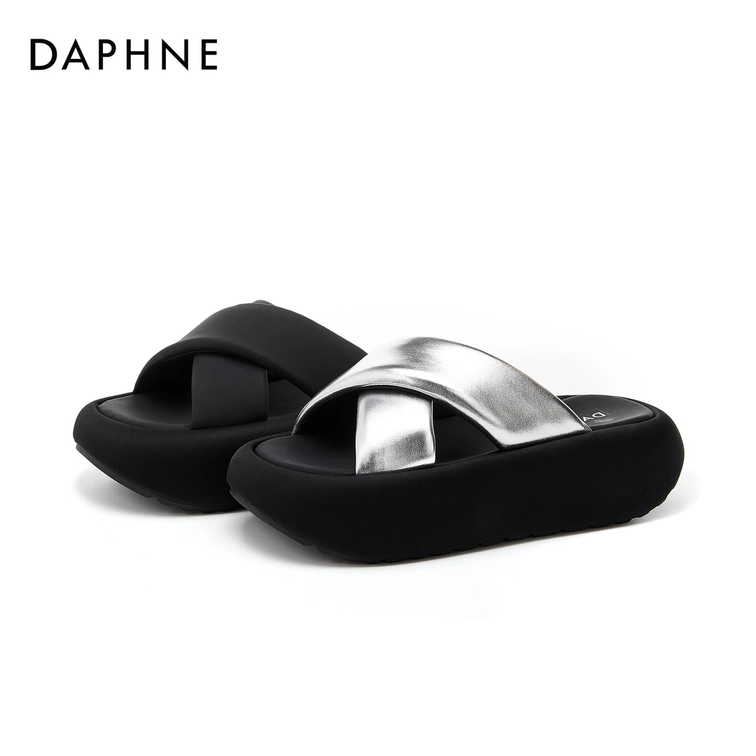 达芙妮网红时尚夏季休闲百搭厚底外穿拖鞋软底舒适气质一字拖鞋