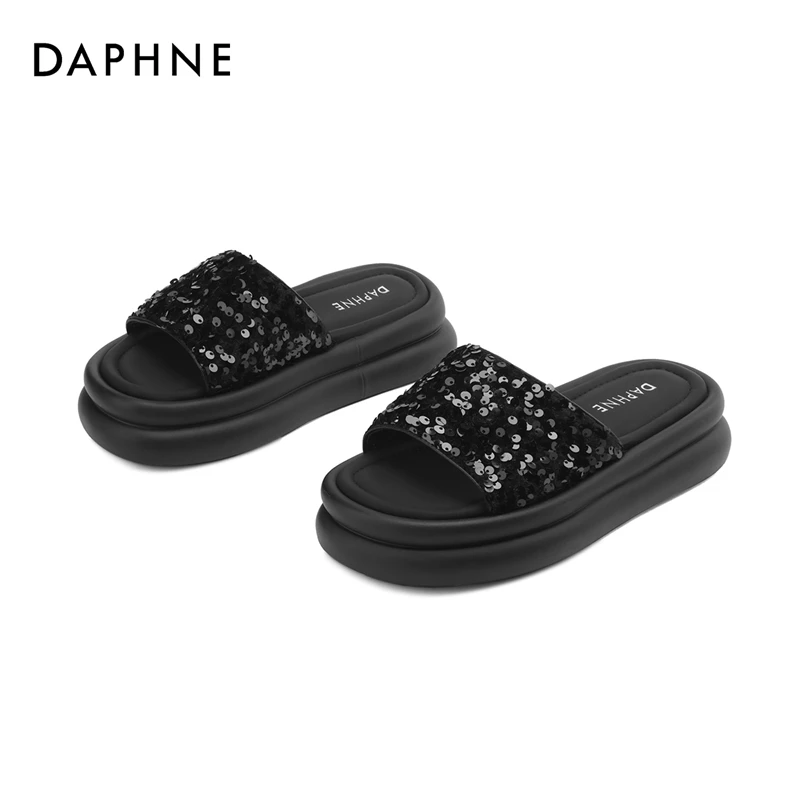 Daphne/达芙妮夏季网红百搭时尚ins平底外穿厚底软底仙女风一字拖